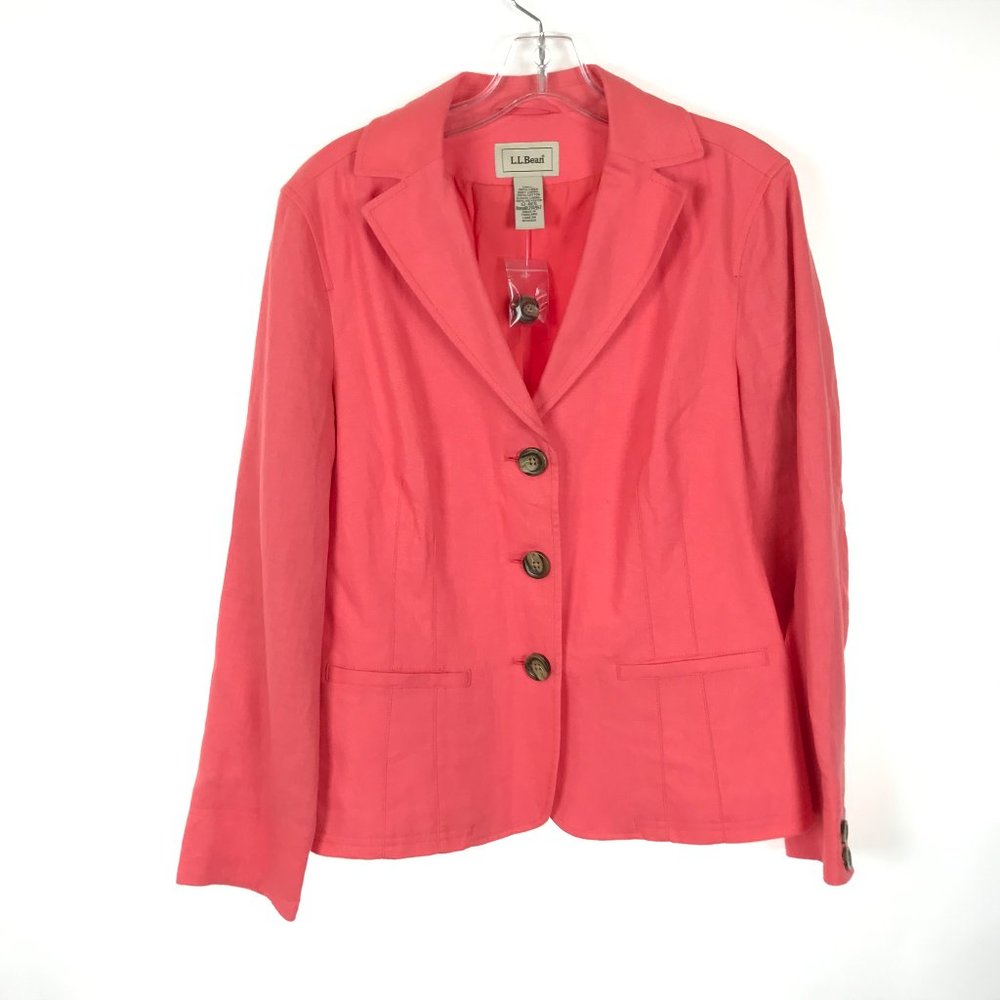 NWT LL Bean Structured Linen Three-Button Blazer